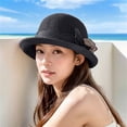 thumbnail image 5 of Helii Crochet Bucket Hat for Women Handmade Paper Straw Sun Hat Packable Bowler Hat Roll Brim Vintage Church Fascinator Wedding Tea Party Summer Cap Black,One Size, 5 of 5