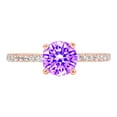 thumbnail image 3 of 1.465 ct Round Cut Natural Amethyst Solitaire with Simulated Diamond Accents 18K Rose Gold Womens Engagement Ring, 3 of 6