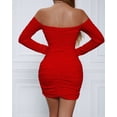 thumbnail image 5 of RongHuan Bodycon Dress for Women Off Shoulder Mini Dress Elegant Long Sleeve Dresses Pleated Guest Gown, 5 of 6