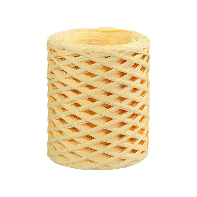 Rongfmy 200M/Roll Raffia Paper Ribbon Decor Recyclable for Weaving Gift Wrapping Light Yellow