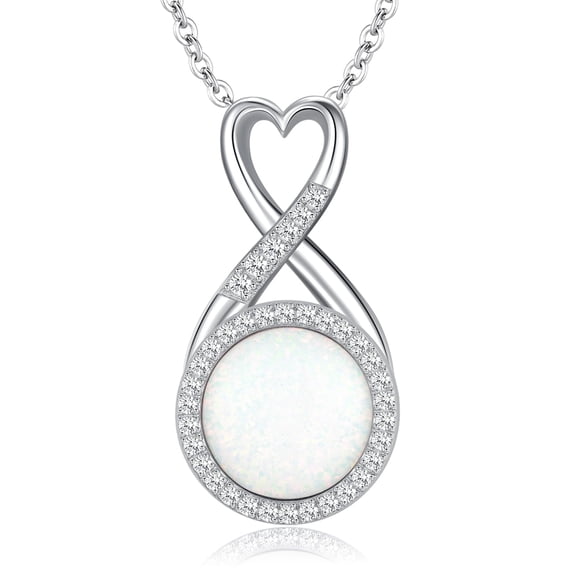 TANGPOET Opal Infinity Necklace for Women Sterling Silver Heart Jewelry