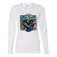 thumbnail image 2 of Colorful Abstract Skull Face Streetwear Womens Graphic Long Sleeve T-Shirt, White, Small, 2 of 3