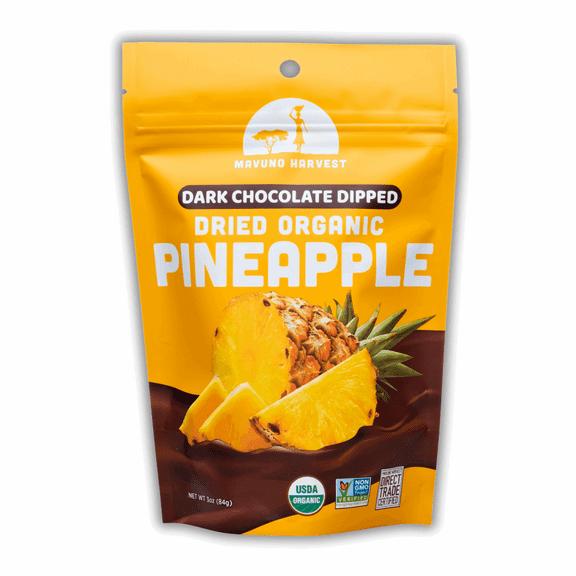 (Pack of 6), Mavuno Harvest Organic Dried Pineapple Dipped in Dark Chocolate, 3 oz