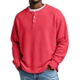 thumbnail image 3 of UDAUDU Mens Shirts Waffle Knit Henley Long Sleeve Fall Winter Shirts Loose Fit Casual Button Down Soft Oversized Pullover Tops Wine 2XL, 3 of 10