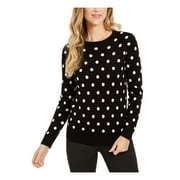 CHARTER CLUB Womens Black Polka Dot Long Sleeve Jewel Neck Top Petites Size: PS