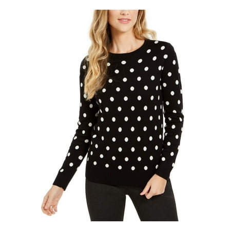 CHARTER CLUB Womens Black Polka Dot Long Sleeve Jewel Neck Top Petites Size: PS