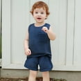 thumbnail image 2 of Atogsazn Baby Boys Summer Clothes Set Toddler Linen Sleeveless Tank Top Shorts Outfit with Pocket Blue 9-12 Months, 2 of 9