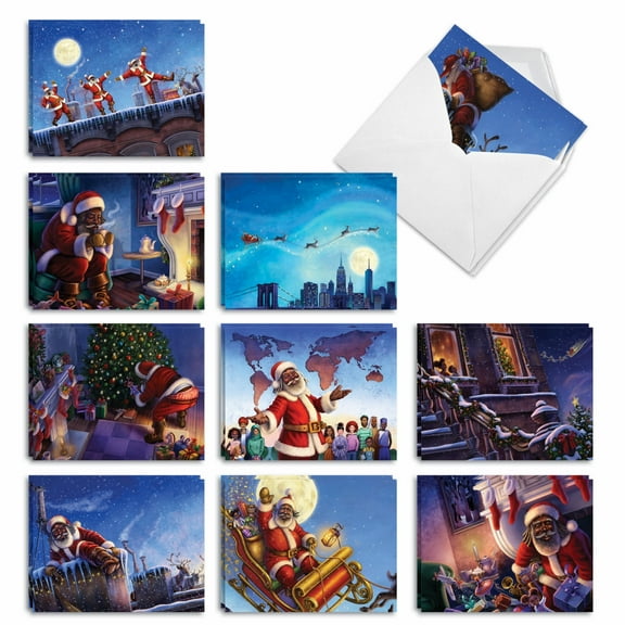 The Best Card Company 20 Assorted Christmas Notecards Bulk Box Set 4 x 5.12 Inch with Envelopes (10 Designs, 2 Each) Soul Santa AM7731XSG-B2x10