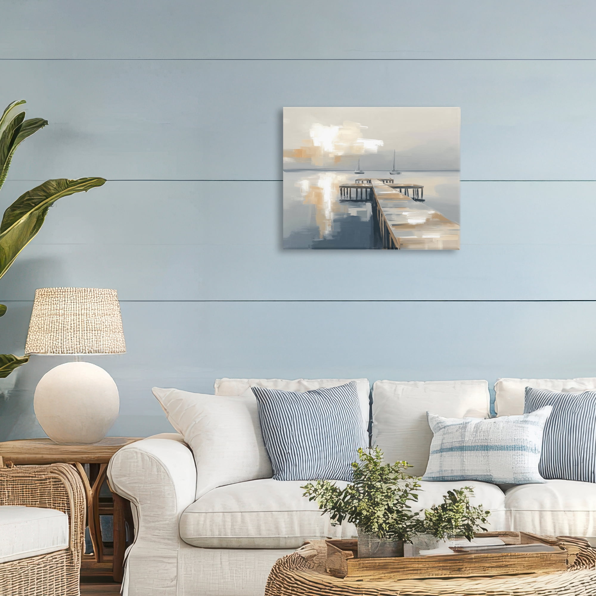 Stupell Industries Pier with Two Boats Seascape Canvas Wall Art, design by Kim Curinga
