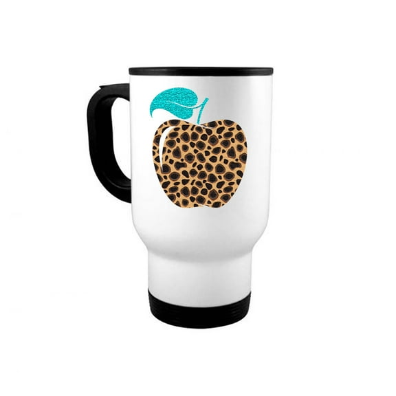 Teacher Mug, Leopard Apple, Apple Coffee Mug, Apple Cup, 14oz Travel Mug, Gift For Teacher, Leopard Print Mug, Teacher Gift, Apple Mug, White