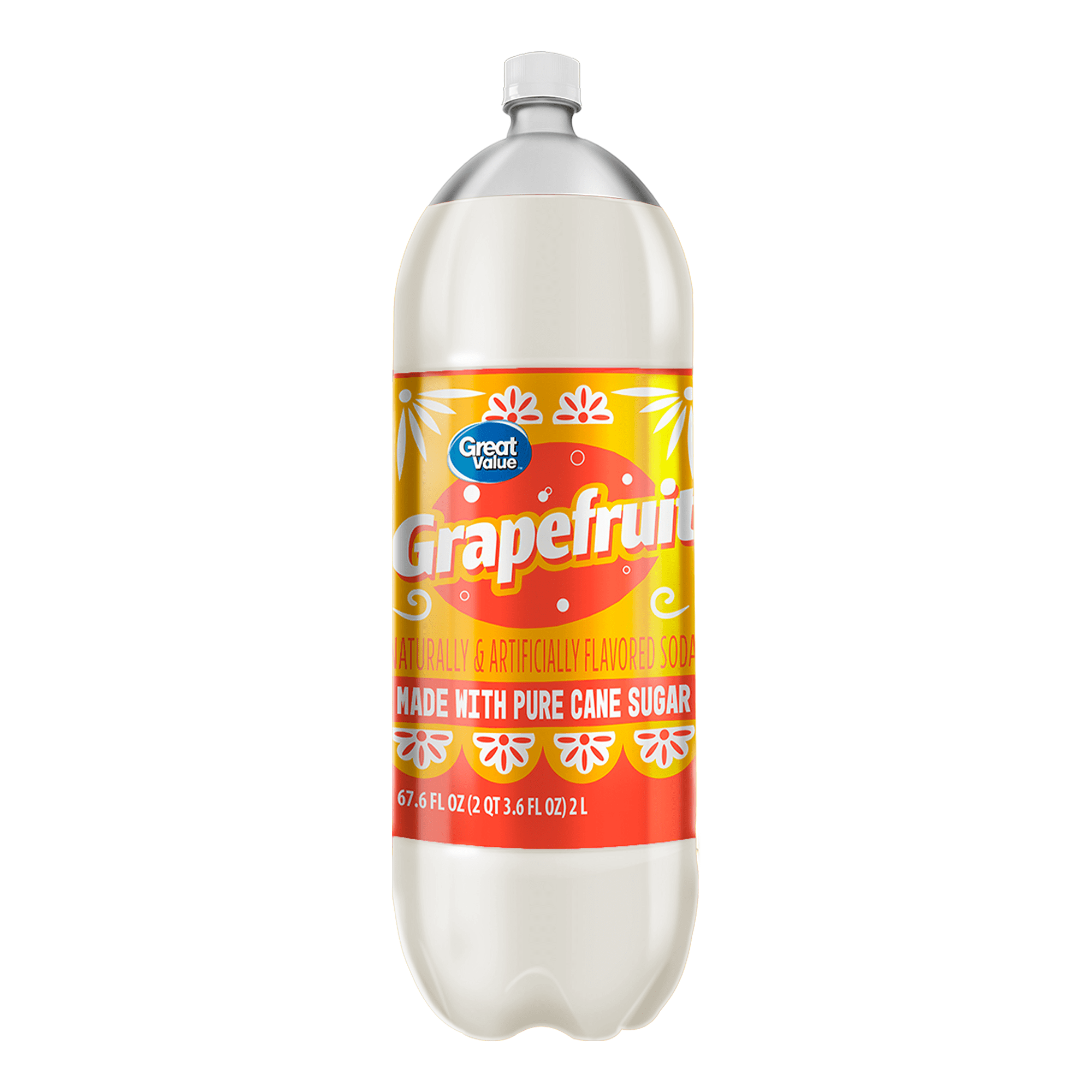 (6 pack) Great Value Grapefruit Soda Pop, Pure Cane Sugar, 2 Liters
