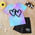 thumbnail image 2 of NIEWTR 6-7 Years Teen Girls Summer Outfits Tie Dye Set Cap Sleeve T Shirt And Elastic Waist Shorts 2 Piece Clothing Sets Top and Flare Pants Set A43-Blue, 2 of 4