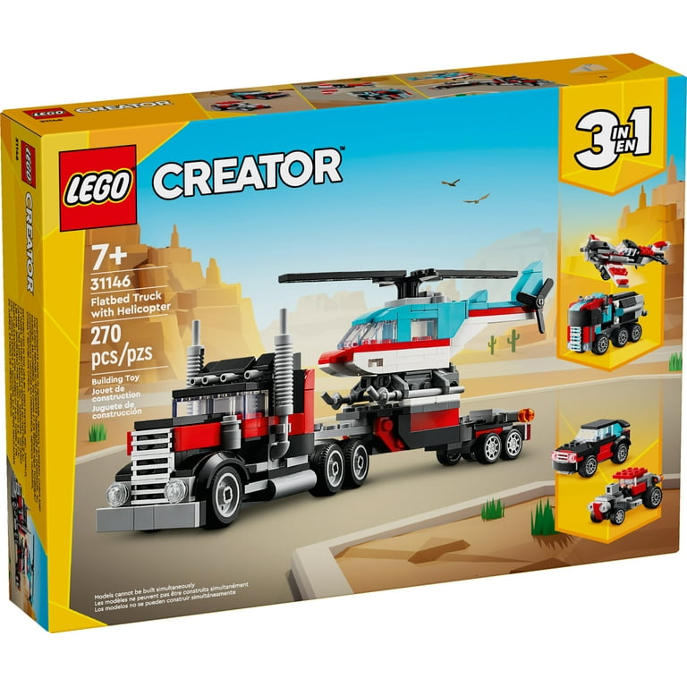 Free Shipping! LEGO Flatbed Truck with Helicopter in Building