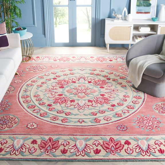 SAFAVIEH Bellagio Vanessa Floral Wool Area Rug, Red/Beige, 9' x 12'