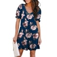 thumbnail image 1 of Puntoco Vestido De Manga Corta Con Cuello En V, Vestido Casual De Verano Con Estampado Floral Degradado Y Bolsillos Para Mujer, Color Azul Oscuro Xl, 1 of 7