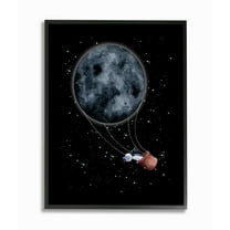 Stupell Industries Outer Space Moon Balloon Astronaut Space Traveler Framed Wall Art Design by Rachel Nieman, 16" x 20", Black Framed
