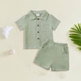 thumbnail image 2 of Shorts Sets for Boy 2 Piece Outfits Boy Clothes Sets Cute Solid Color Button Down Shirt and Shorts 2PC Boys Playwear Summer Outfits, 2 of 4