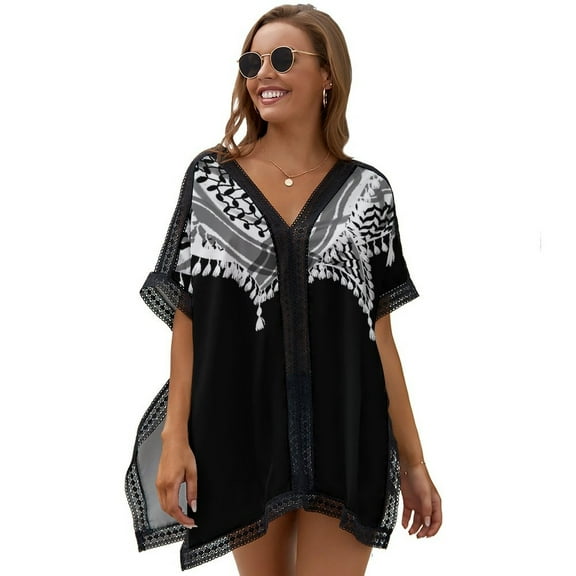 Keffiyeh Neck Scarf Women's Swimsuit Coverup Summer Beach Cover Up Bathing Suit Dress
