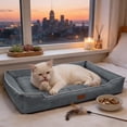 thumbnail image 3 of Waterproof Dog Bed for Small Dogs, Non-Slip Bottom Plush Mat for Cats and Small Breed Pets Up to 25lbs, Indoor Outdoor Cozy Pet Bed with Soft Bolster, 3 of 5