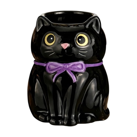 Halloween Black Cat Match Storage Container, Resin Tabletop Decorative Organizer With Purple Bow, Fireplace Mantel Accent, 2.4x3.1 in, 1 Count