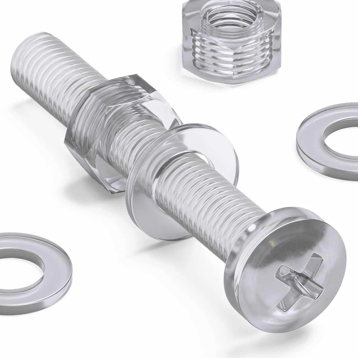 20 x Transparent Clear Plastic Acrylic M8 x 60mm Nuts & Bolts -Acrylic Plastic Screws, (15/64 x 2-23/64 in)