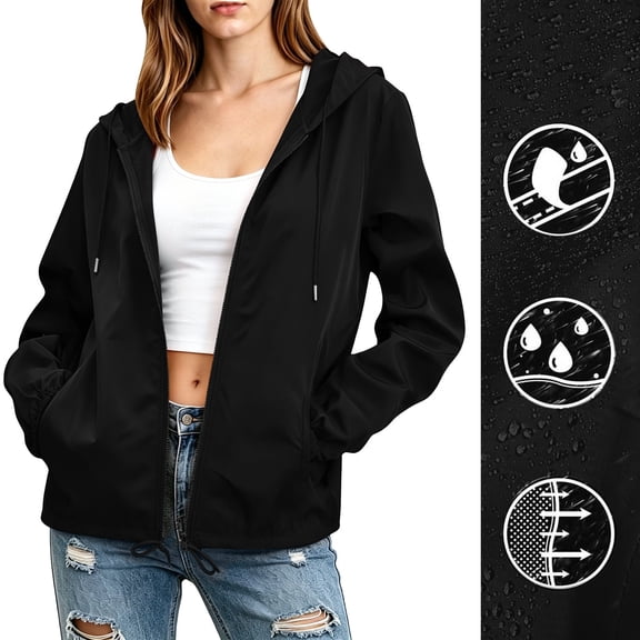 LEKWK Raincoat for Women Waterproof with Hood Lightweight Windbreaker Long Sleeve Full Zip Rain Jackets Outdoor Cycling Hiking Casual