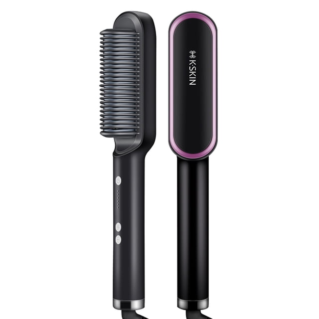 Multifunctional Mini Hair Straightening & Curling Brush with Negative Ion Technology - 130℃~200℃ Adjustable Temperature, 45W Power, US Plug - Available in Black+Blue, Black+Rose Red, White - ABS &