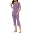 thumbnail image 4 of INSPIRE CHIC Women's Sleepwear Pajama Set Nightwear Round Neck Loungewear with Capri Pants L Purple, 4 of 5