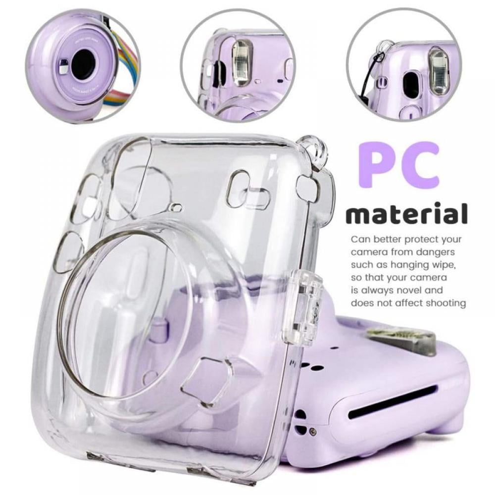 Protective Clear Case For Fujifilm Instax Mini 11, Crystal Camera Case With Adjustable Rainbow Shoulder Strap For Fujifilm Instax Mini 11