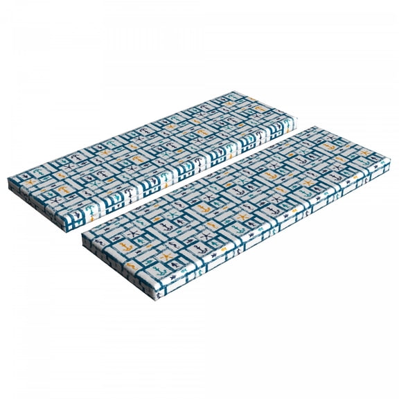 Navy Bench Cushion Set of 2, Marine Grunge Starfish Anchor Seahorse Underwater Marine Murky Design, Standard Size Foam Pad and Decorative Cover, Petrol Blue Marigold, by Ambesonne