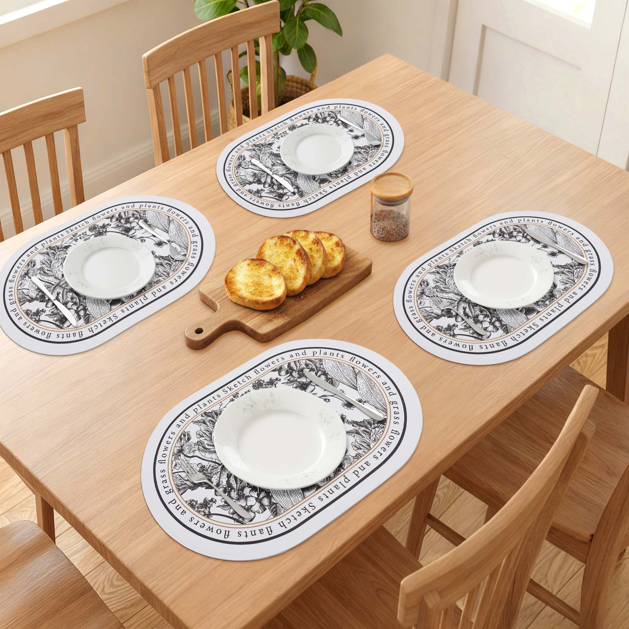 Placemats Set of 6 Floral Leather Placemats for Kitchen Dining Table Decor Heat Resistant Table Placemats Wipeable Table Mat Floral 17.7*11.8inch