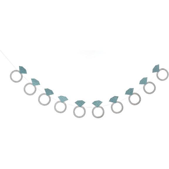 Diamond Ring Banner for Bridal Shower Wedding Engagement Party Decorations Paper Garland Dessert Bar Table Decors - Silver and Blue