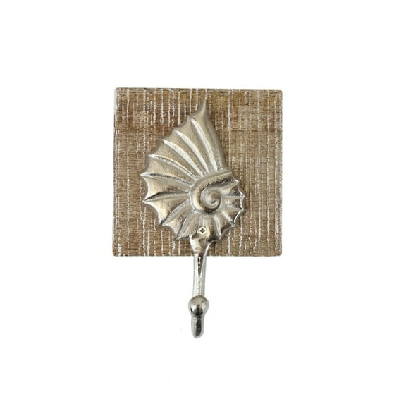 Beachcombers Seashell Single Wall Hook Wood and Metal 7 Inches