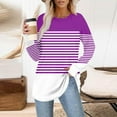 thumbnail image 2 of UTSJKR Long Sleeve Striped Shirts for Women Plus Size Fall Crew Neck Thumb Hole Tunic Tops Oversized Blouse Dressy Casual Purple XXL, 2 of 5