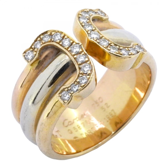 Pre-Owned Cartier 2C Ring in 18K Yellow Gold, White Pink and Diamonds, #52, Women's (Good)
