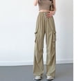 thumbnail image 4 of Lenpel Women's Cargo Pants Elastic High Waisted Wide Leg Casual Trousers Loose Trendy Streetwear Lounge Pants, 4 of 4