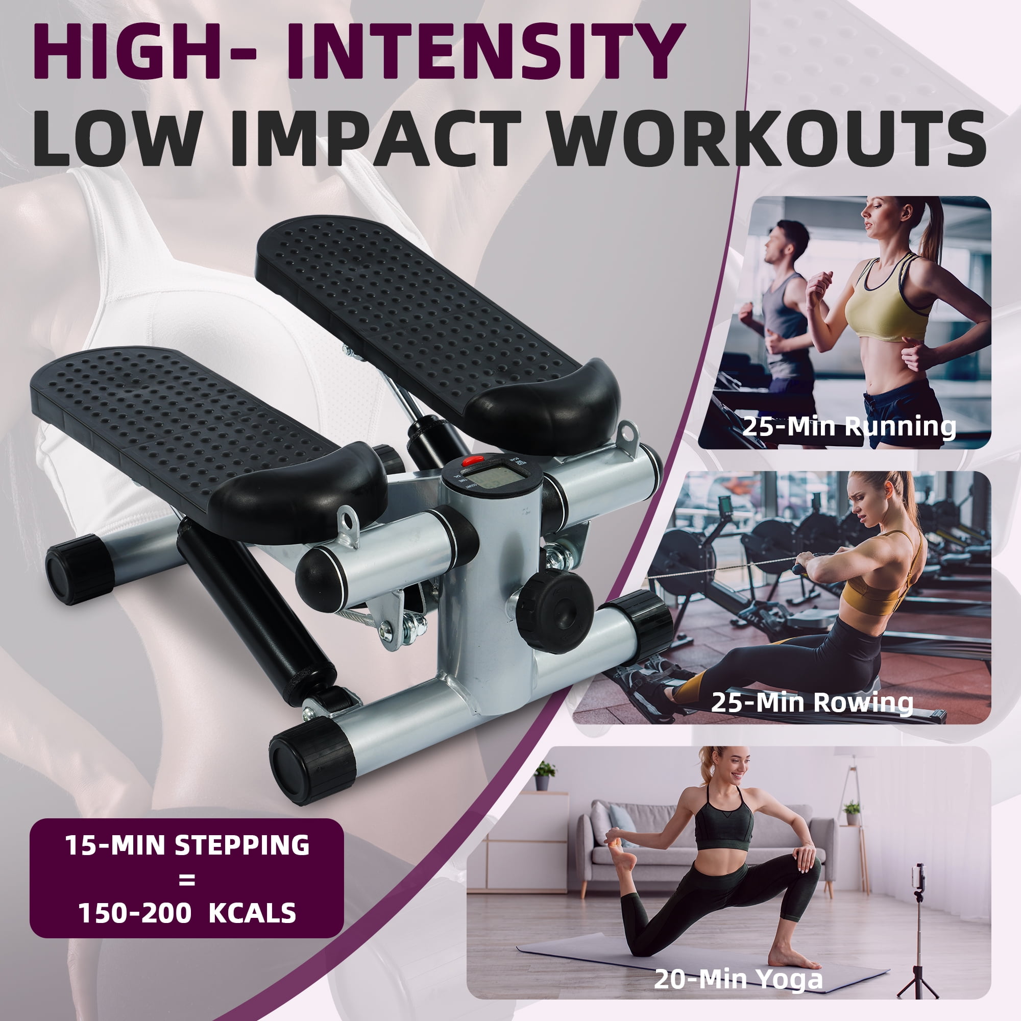 WISS STEPPER AVEC BANDES D'ENTRAÎNEMENT,HOME-TRAINER STEPPER AVEC RÉSISTANCE RÉGLABLE-STEPPER
