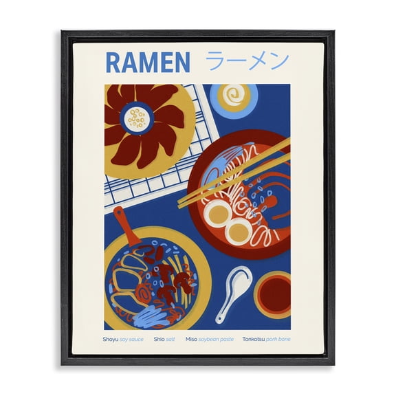 Stupell Industries Ramen Table Placement Food & Beverage Painting Black Floater Framed Canvas Art Print Wall Art, 17 x 21