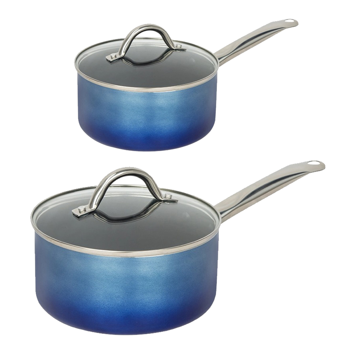 Nonstick Saucepan Set with Glass Lids 5.75'' 1 Quart & 7.25'' 2 QT