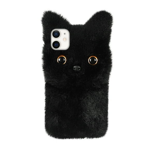 Miangastore Plush Cat Phone Shell Lovely Cartoon Phone Cover Compatible for iPhone 12/12 Pro