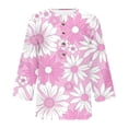 thumbnail image 4 of ALLLIST Womens Tops Casual 3/4 Sleeve Notch Neck Floral Pink Printed T-Shirts Loose Button Women Blouses, 4 of 5