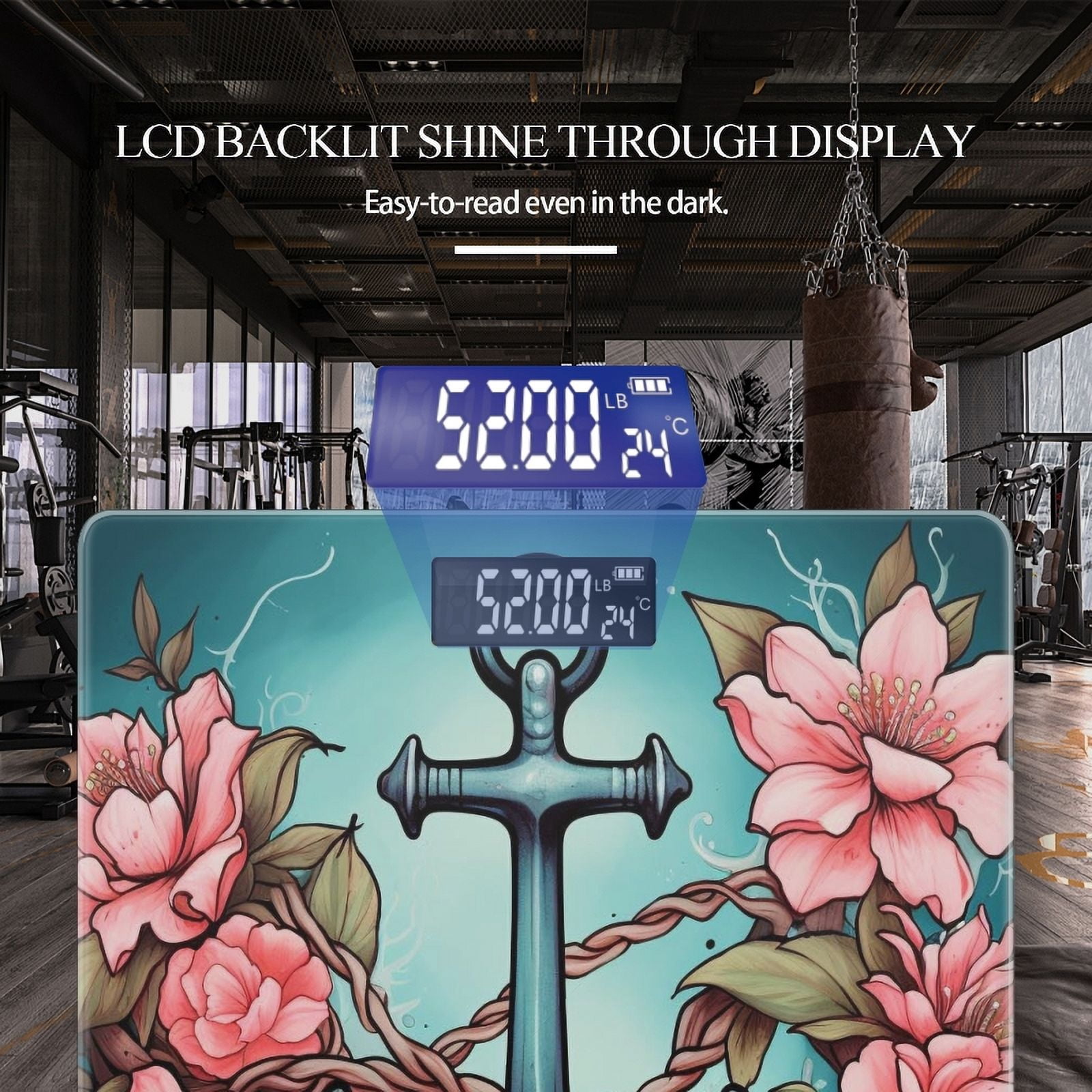 Bathroom Scale, Highly Accurate Digital Body Scale,Precisely Measures Weight up to 400 lbs-Tattoo Design Of Anchor Surrounded By Pink Flowers