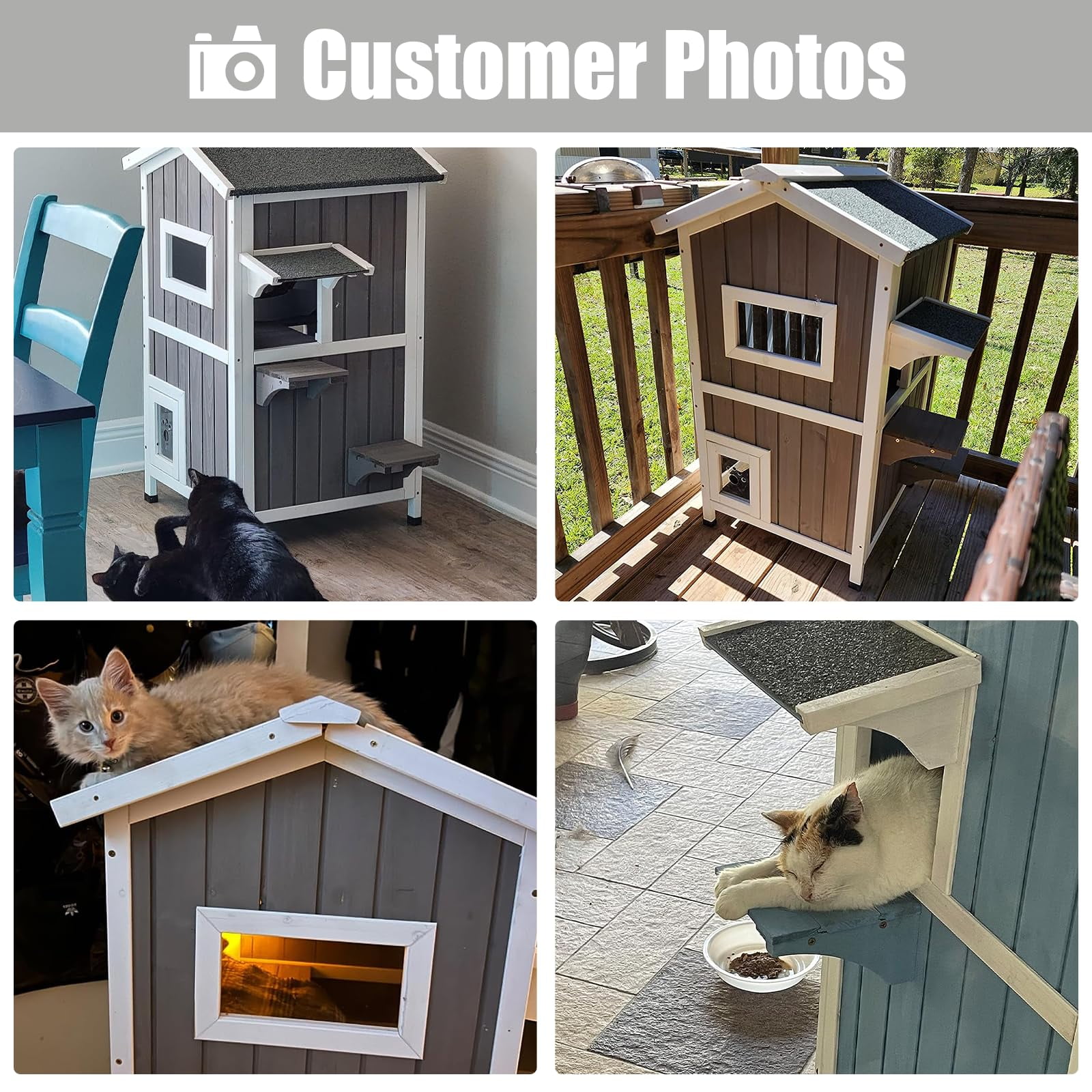 PETSCOSSET Cat House Outdoor Two-Story Wooden Feral Cat Shelter with Asphalt Roof, Green