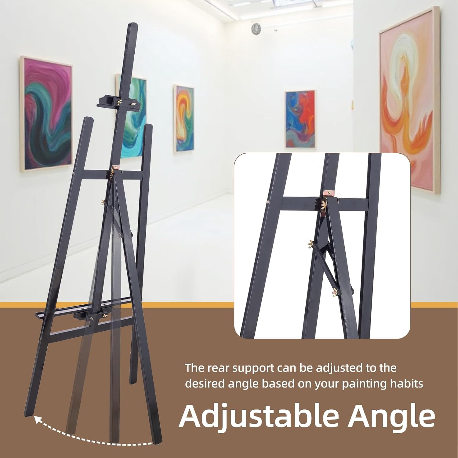 LAVFOX Black Folding Wooden Paint Easel, Adjustable Display Stand for Canvas up to 42 Inches, Welcome Sign Holder for Weddings and Presentation