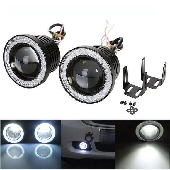 2-Piece Car Fog Lights, Angel Eyes Halo, Round Ring, LED Headlights, Universal Driving Lamp