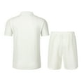 thumbnail image 4 of Men's 2 Piece Casual Outfits, Short Sleeve Shirt and Drawstring Waist Shorts Set Summer Vacation Textured Sets with Pockets Linen Pant Sets Women 2 Piece Outfits White 3XL, 4 of 5