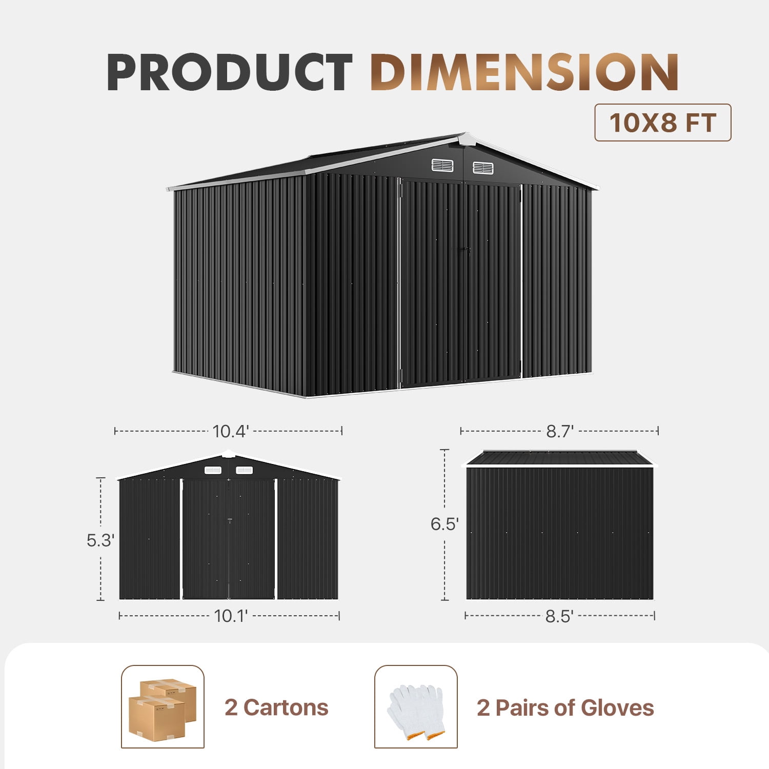 BaPiPro 10x8FT Metal Storage Shed, Outdoor Storage Lockable Tool Shed for Patio, Backyard, Black