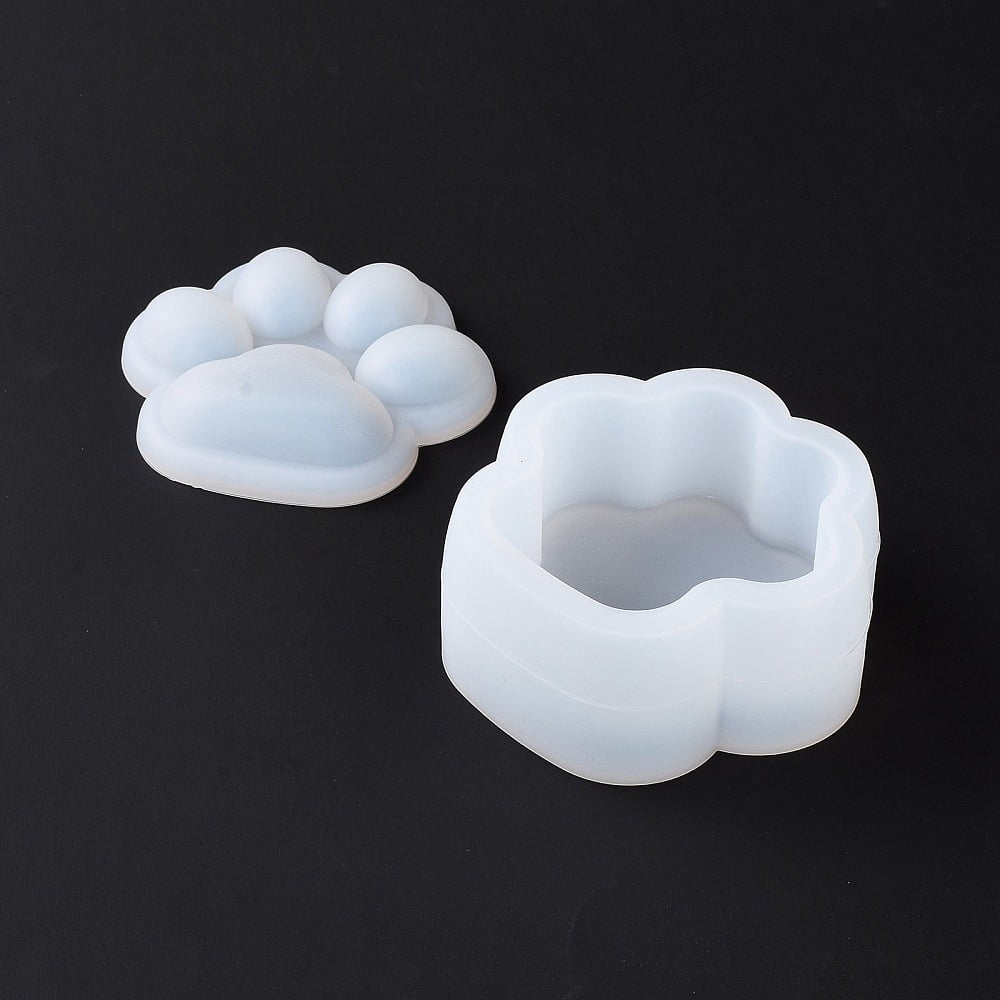 DIY Cat's Paw Print Storage Box Silicone Molds Resin Casting Molds For UV Resin Epoxy Resin Craft Making White 94x86x17mm & 93x88x41mm 2pcs/set