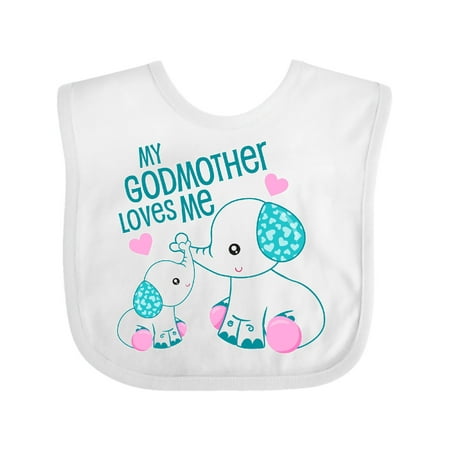 

Inktastic My Godmother Loves Me-cute Elephants Gift Baby Boy or Baby Girl Bib