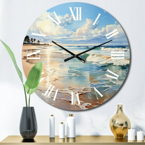 Designart "Seaside Reflections Beach Photo V" Nautical & Beach Oversized Wall Clock
